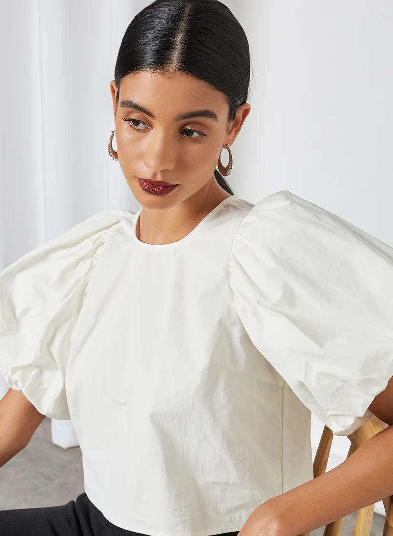 GHOSPELL Puff Sleeve Top Ivory