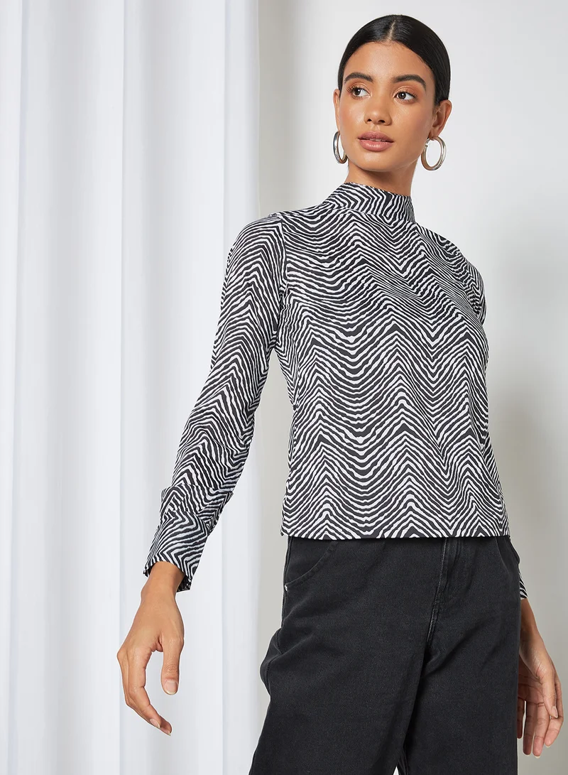 High Streets All-Over Print High Neck Top Black