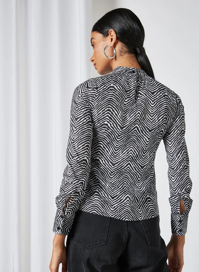High Streets All-Over Print High Neck Top Black