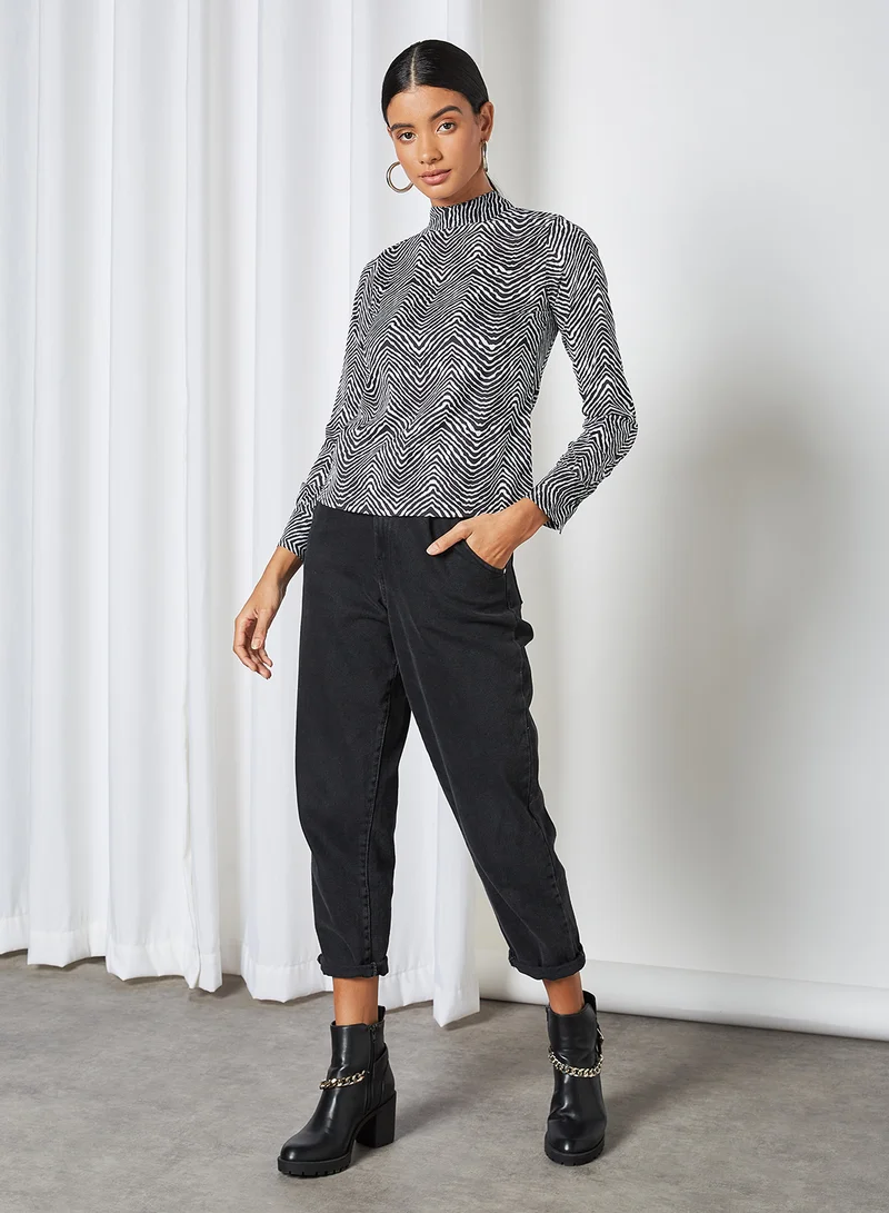 High Streets All-Over Print High Neck Top Black