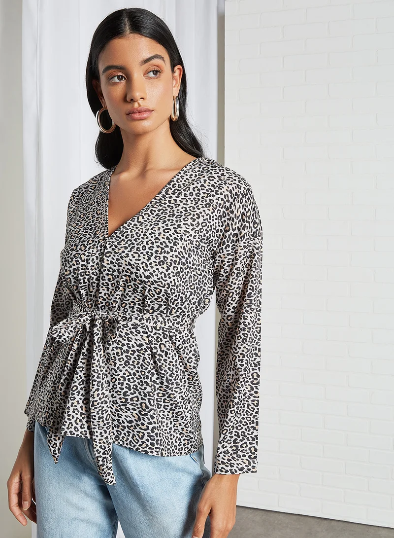 High Streets Leopard Print Belted Top