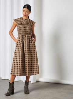 GHOSPELL Checkered Midi Dress Brown  - Image 1