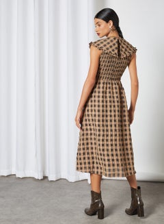 GHOSPELL Checkered Midi Dress Brown  - Image 2