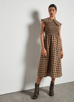 GHOSPELL Checkered Midi Dress Brown  - Image 3