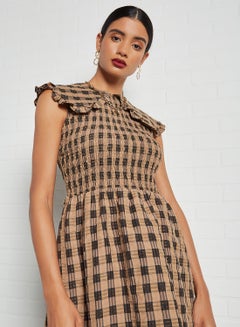 GHOSPELL Checkered Midi Dress Brown  - Image 4