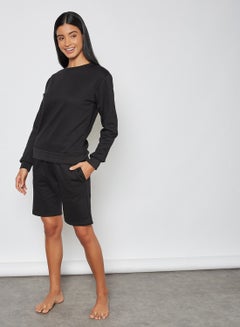 Sweatshirt and Shorts Loungewear Set Black - v1611771108/N41334391V_1