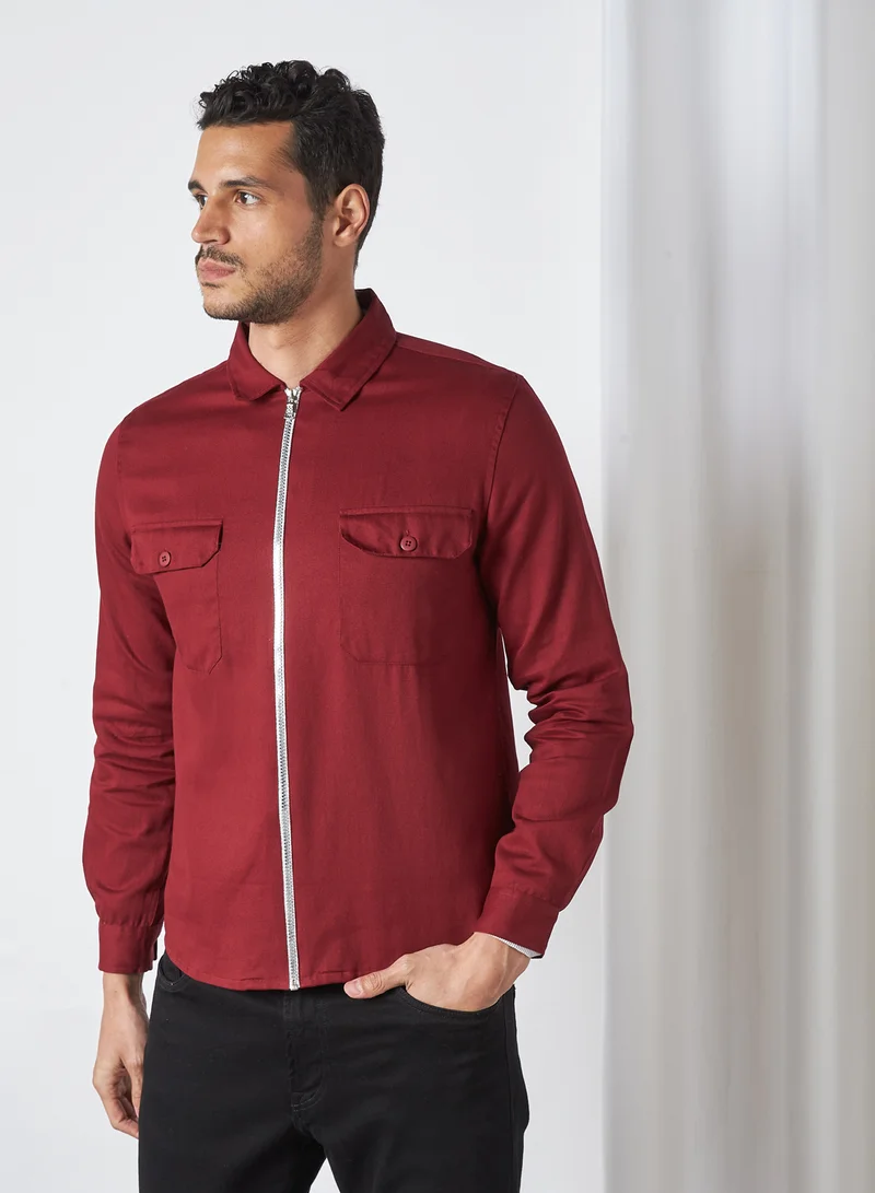 STATE 8 Basic Full-Zip Shacket Burgundy