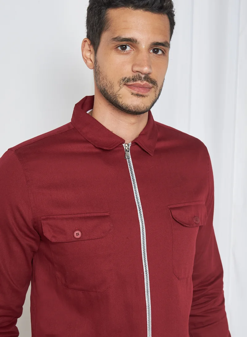 STATE 8 Basic Full-Zip Shacket Burgundy