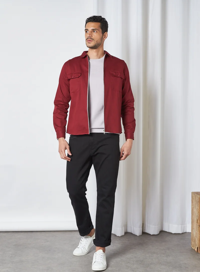 STATE 8 Basic Full-Zip Shacket Burgundy