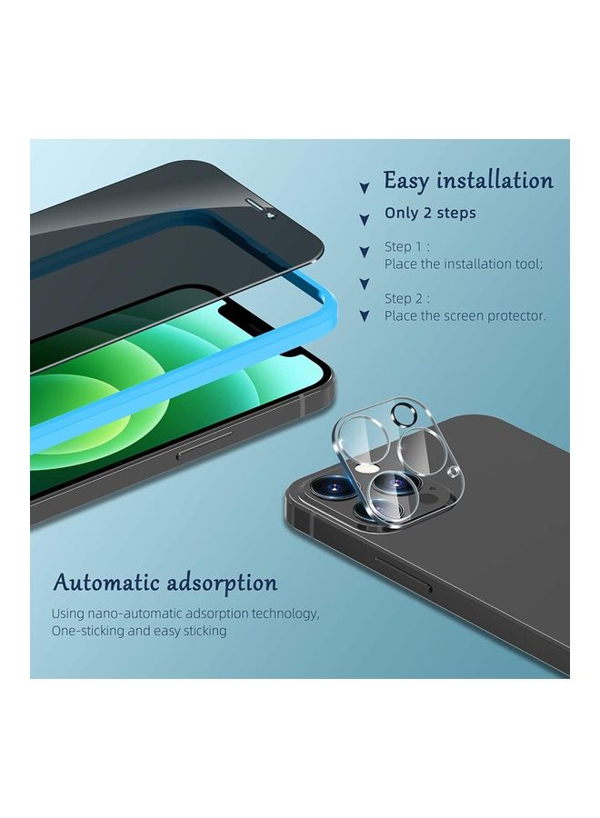 روك بو طقم لاصقات لحماية الشاشة مكون من قطعتين مع قطعتين من واقيات الكاميرا لهاتف آيفون 12 برو ماكس أسود - Image 4