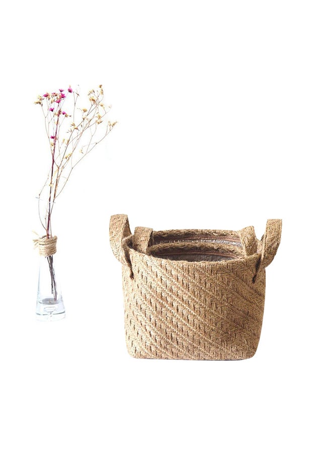 Ayra Braided Jute Cloth Flowerpot Storage Basket Brown 17x14x16cm - Image 2