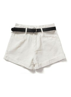 Roll Edge High Waist Denim Shorts White