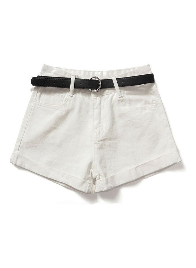 Generic - Roll Edge High Waist Denim Shorts White - Image 1