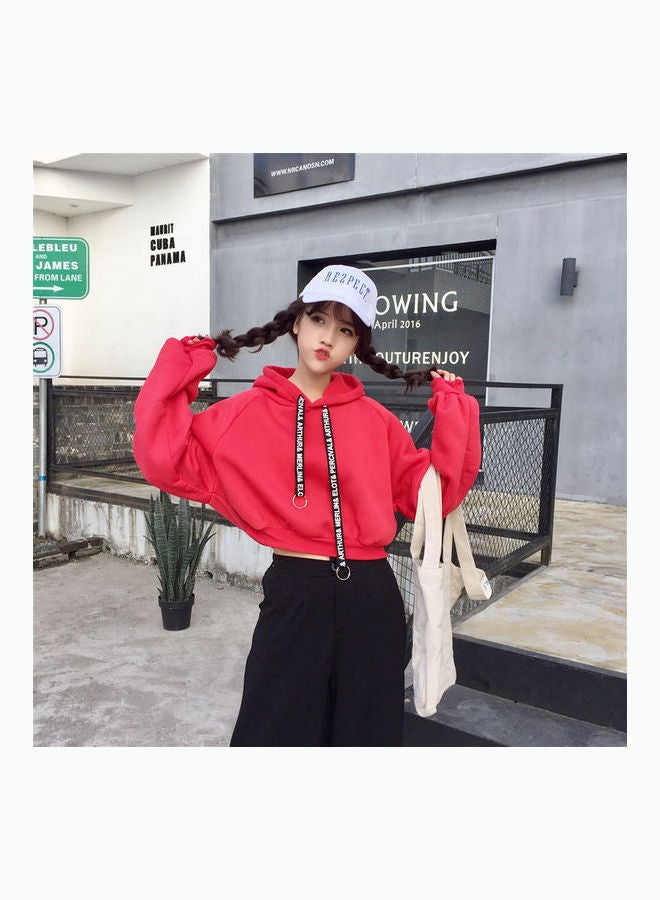 Winter Thicken Drawstring Loose Design Oversize Hoodie Red - Image 2