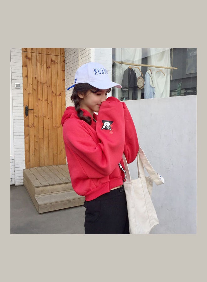 Winter Thicken Drawstring Loose Design Oversize Hoodie Red - Image 3