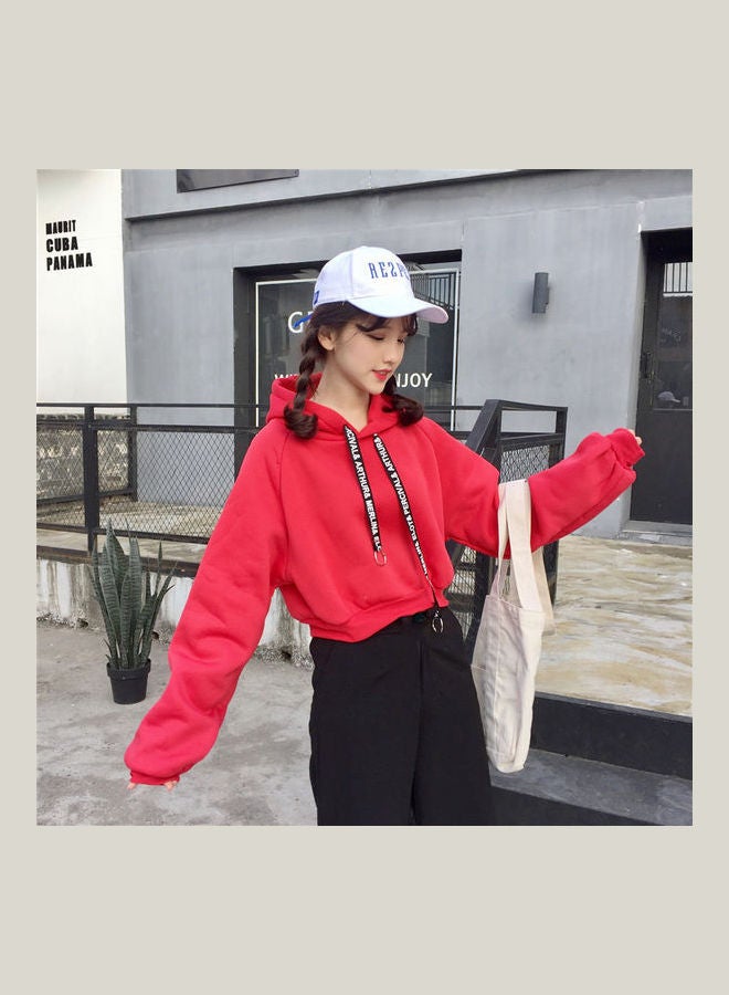 Winter Thicken Drawstring Loose Design Oversize Hoodie Red - Image 4