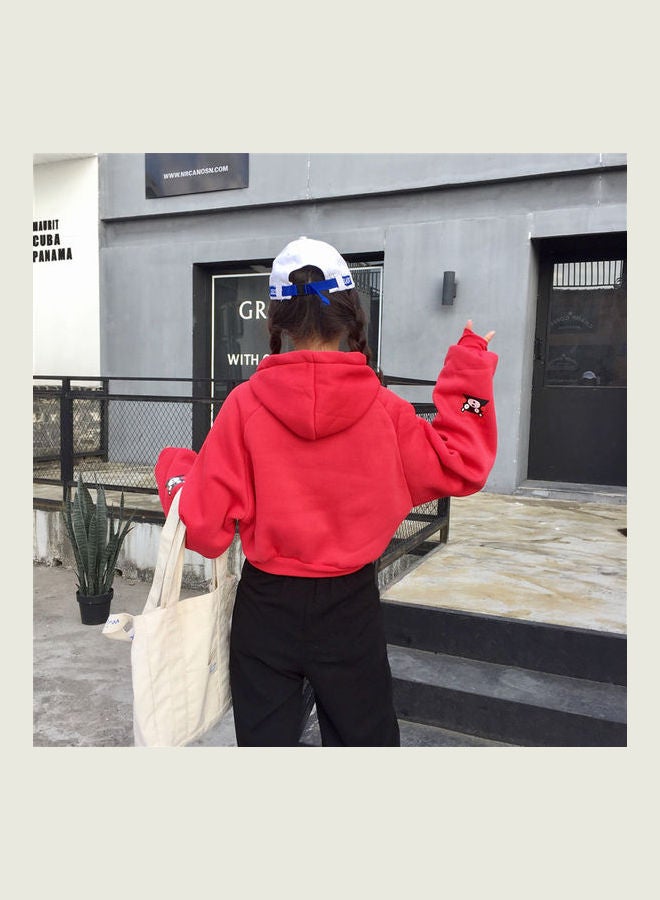 Winter Thicken Drawstring Loose Design Oversize Hoodie Red - Image 5