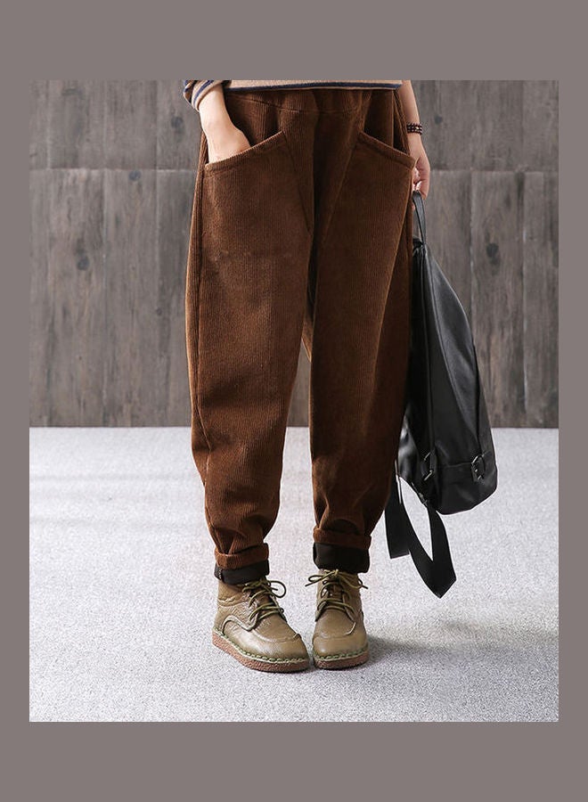 بنطال كاجوال فضفاض بخصر مطاطي بني - Image 1