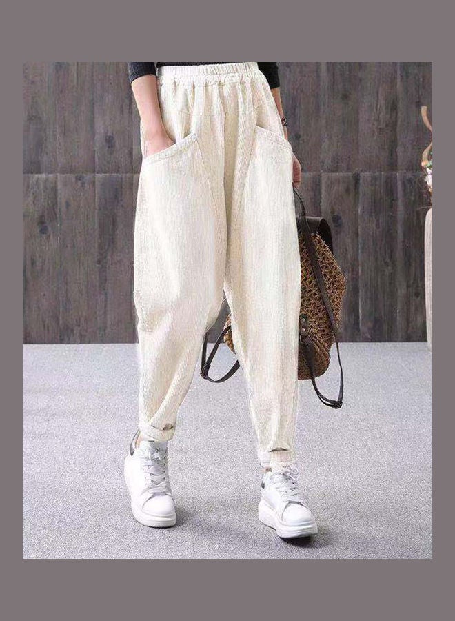 بنطال كاجوال سادة بخصر متوسط الارتفاع بيج - Image 1