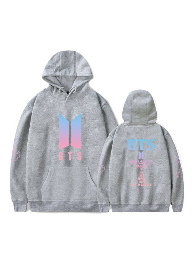 Printed Hooded Sweatshirt Grey