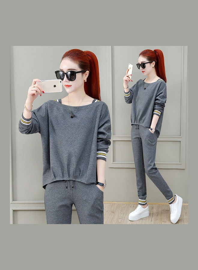Generic Casual Top and Drawstring Pant Grey  - Image 3