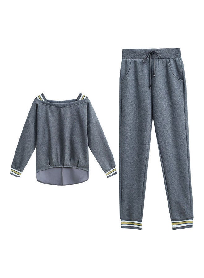 Generic Casual Top and Drawstring Pant Grey  - Image 2