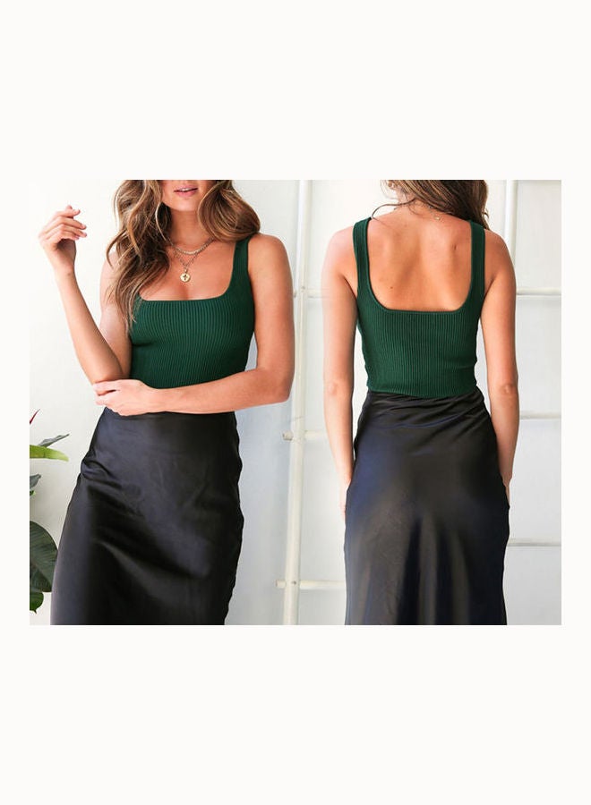 Knitted Tank Tops Vest Sexy Backless Sleeveless Tops Army Green