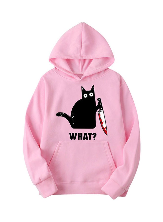 Women Printed Hoodie Pink