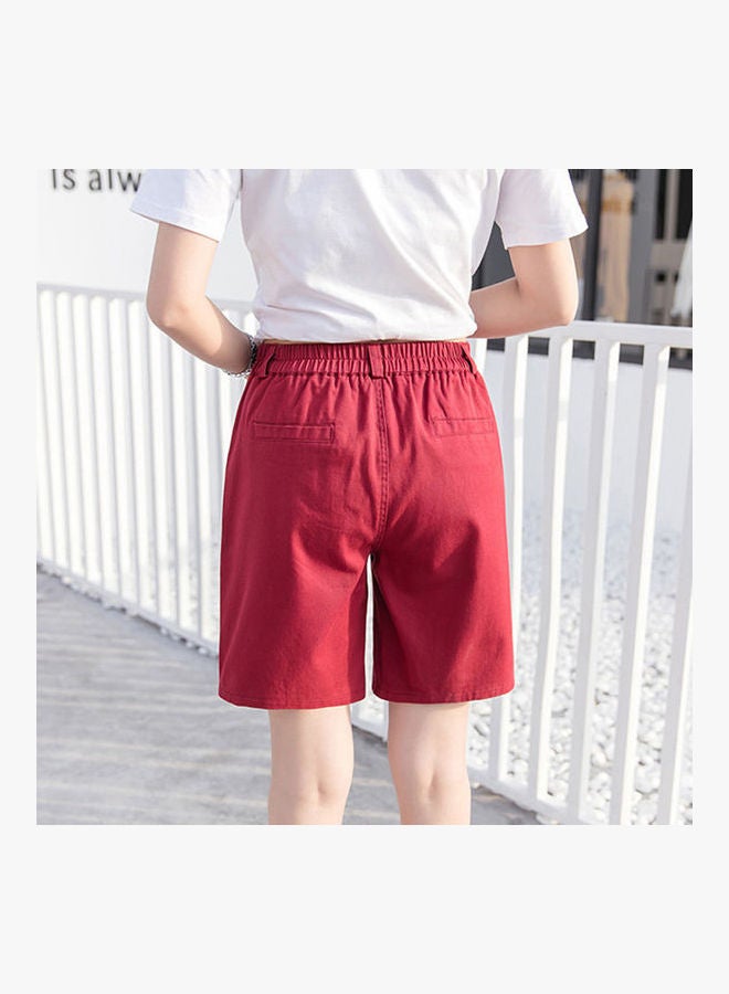 Candy Colour Straight Short Pant Wine Red  - Image 2