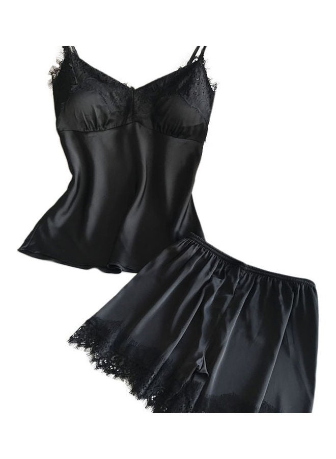 Lace Sling Top with Shorts Sleepsuit Black  - Image 2