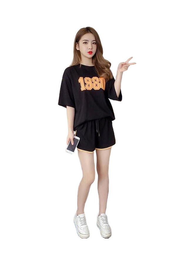 Women Short Sleeve Shirt+Shorts Black 