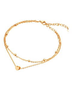 AIWANTO Women Double Chain Ankle Beads Heart Charm  - Image 1