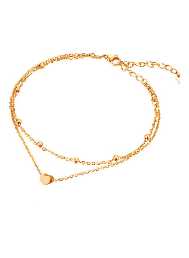 AIWANTO - Women Double Chain Ankle Beads Heart Charm - Image 1