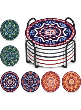 Sets of 6 Drink Coasters with Holder Multicolour 10 x 10 x 1cm - v1611824445/N44042225A_1