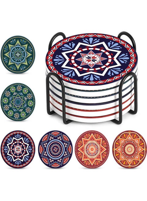Sets of 6 Drink Coasters with Holder Multicolour 10 x 10 x 1cm