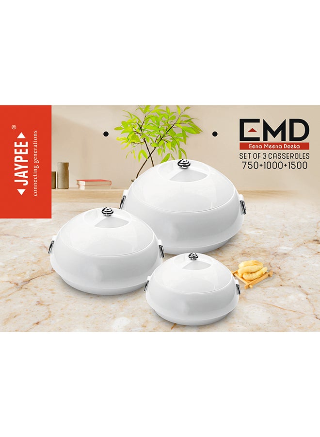 JAYPEE Eena Meena Deeka Casserole Set of 3 Pieces -(1500+1000+750 ml) White - Image 4