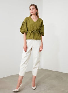 Drawstring Waist Top Khaki - v1611835628/N39911830V_3