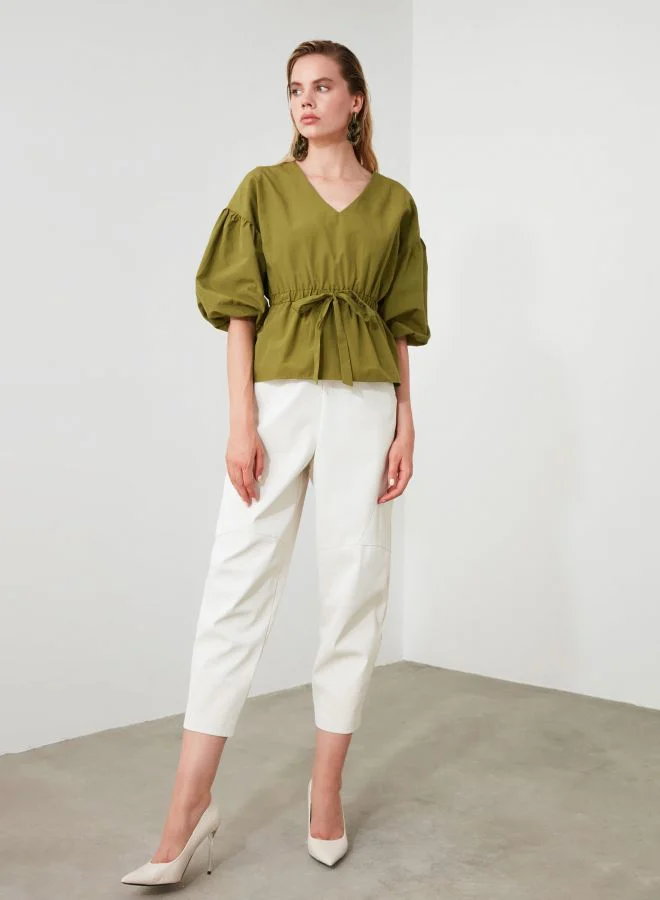 trendyol Drawstring Waist Top Khaki