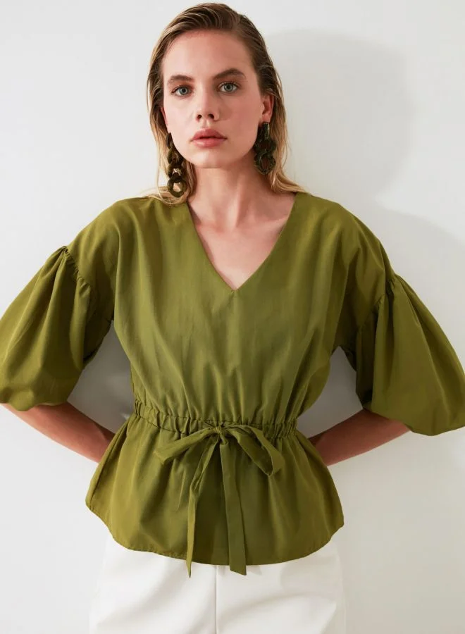 trendyol Drawstring Waist Top Khaki