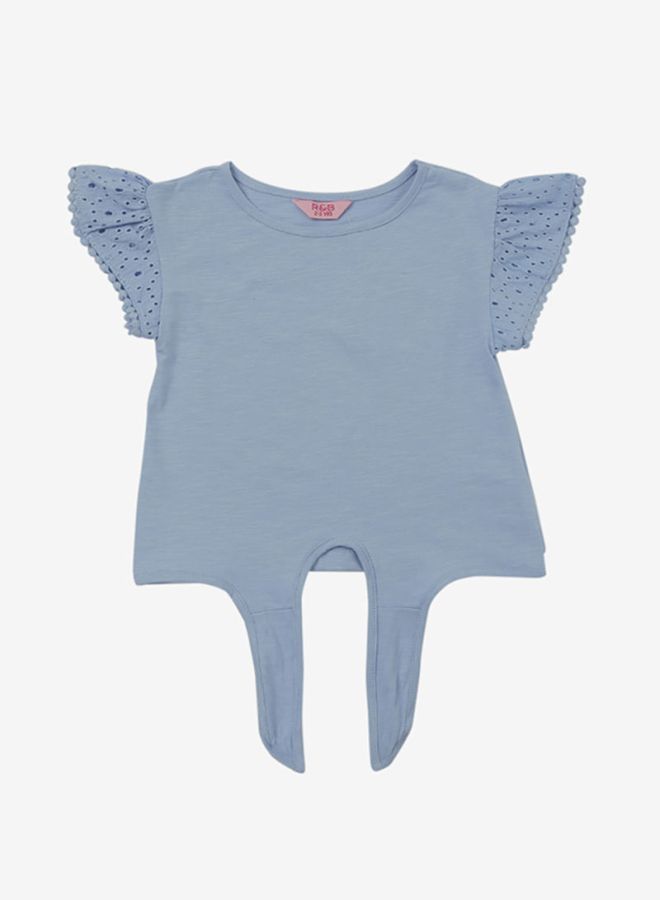 R&B Knit Top With Cap Sleeve And Knot Detail Powder Blue  - Image 1