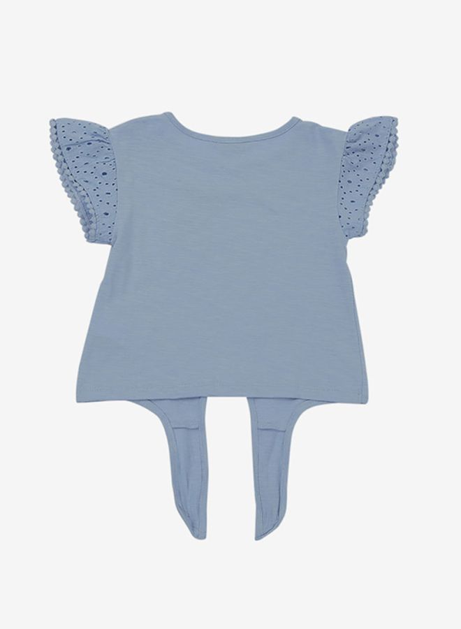 R&B Knit Top With Cap Sleeve And Knot Detail Powder Blue  - Image 2