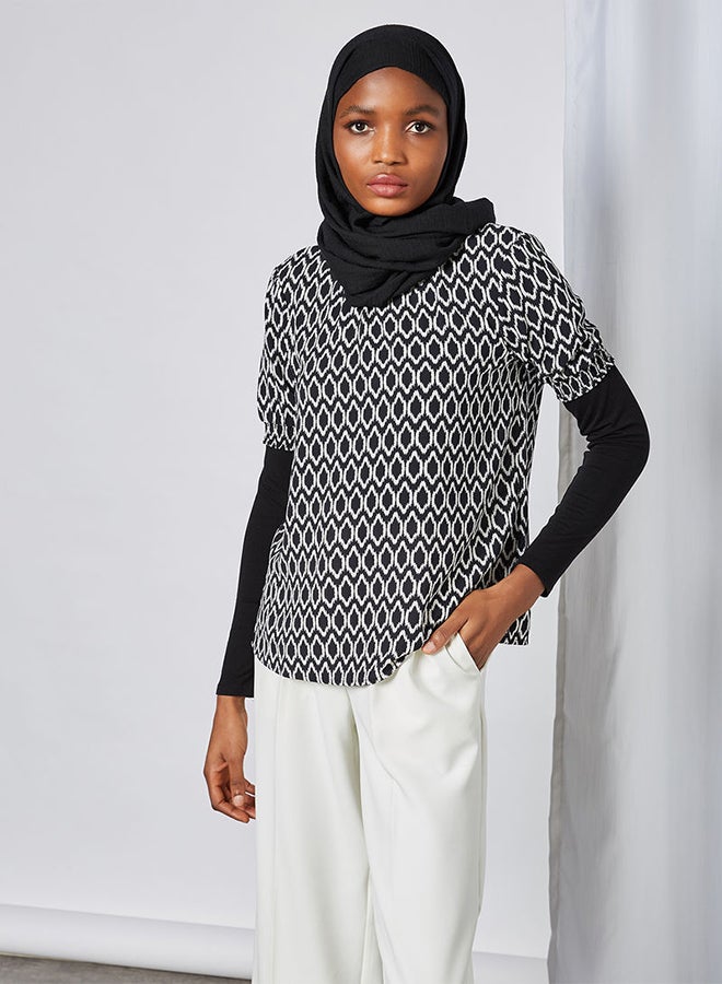 ONLY Printed High Neck Blouse Black/White  - Image 1