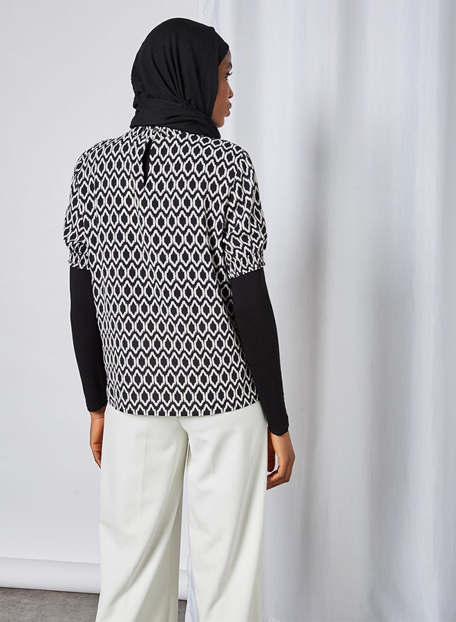 ONLY Printed High Neck Blouse Black/White  - Image 2