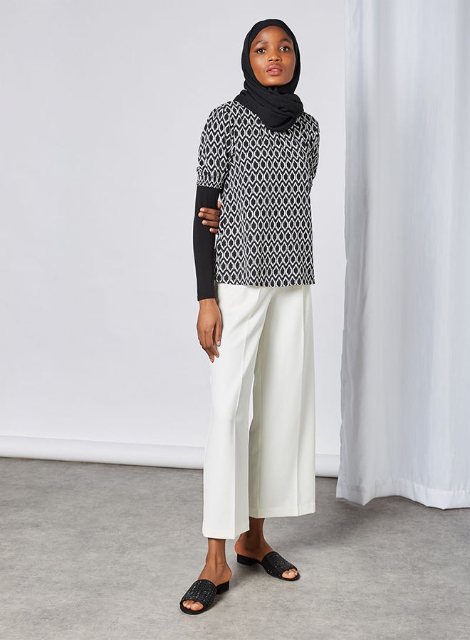ONLY Printed High Neck Blouse Black/White  - Image 3