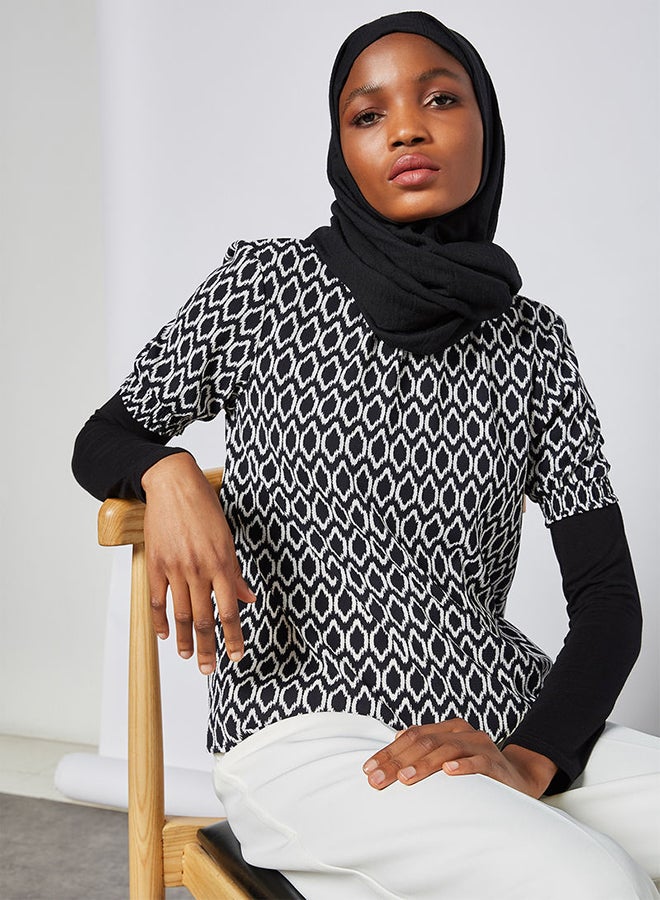 ONLY Printed High Neck Blouse Black/White  - Image 4