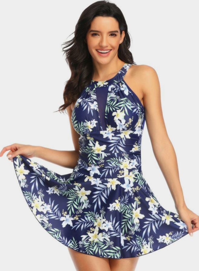 QiaoKai Floral Printed Monokini Blue/Green/Yellow  - Image 1