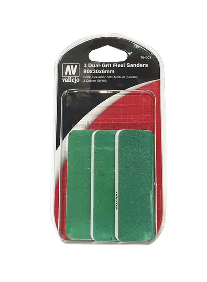 Vallejo 3-Piece Dual Grit Flexi Sanders Set Green 80x30x6mm 