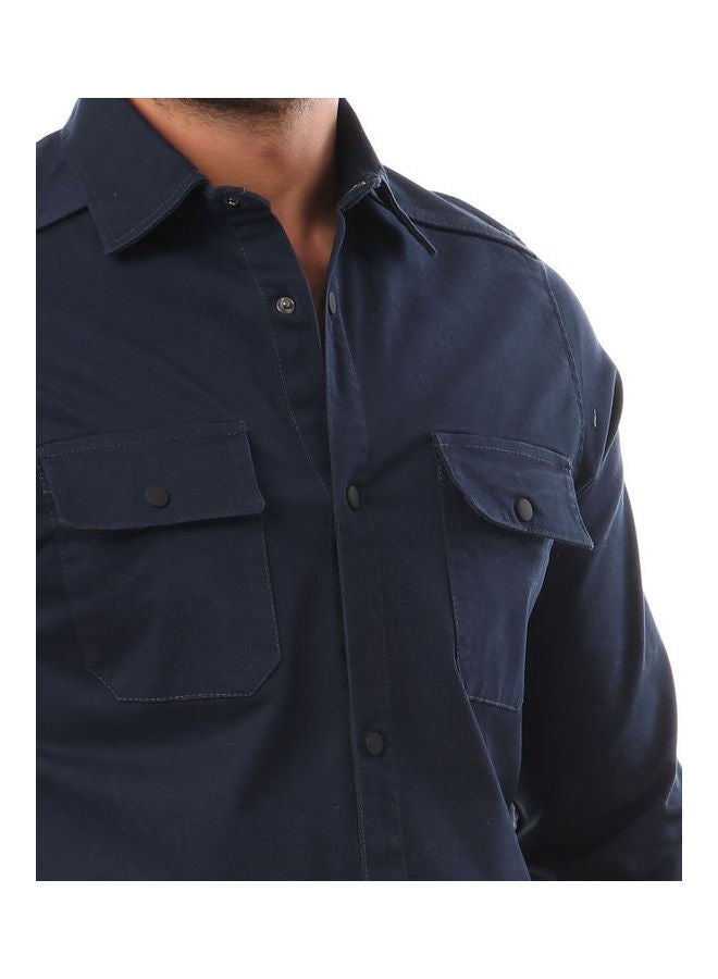 WHITE RABBIT - Press Buttons Long Sleeves Shirt NavyBlue - Image 1