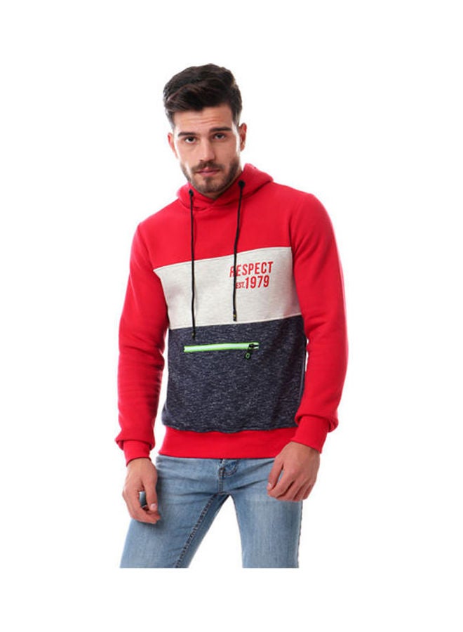 WHITE RABBIT Tri-Tone Hoodie With Front Zipper Pocket Red,OffWhite/NavyBLue - Image 1