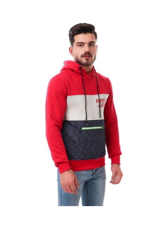WHITE RABBIT Tri-Tone Hoodie With Front Zipper Pocket Red,OffWhite/NavyBLue - Image 3